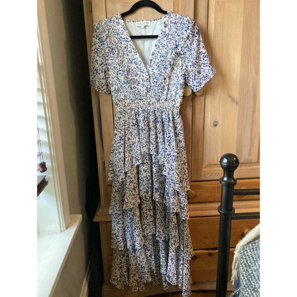 Hale Bob | Elsie Chiffon Tiered Midi Dress Ivory/Lilac Print | Small - Picture 2 of 8